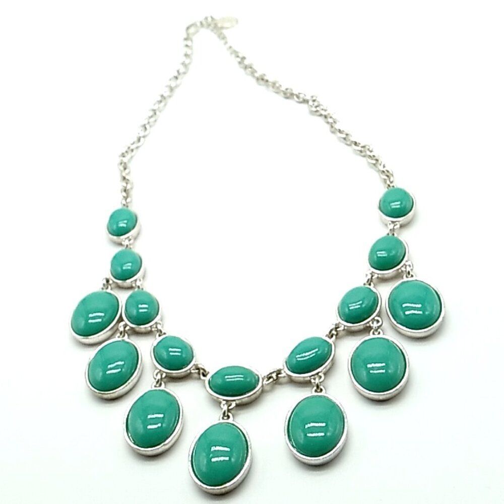 Liz Claiborne Aqua Acrylic Stone Silver Tone Collar Necklace